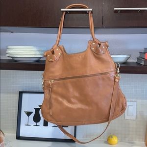 Chestnut brown leather fall over bag